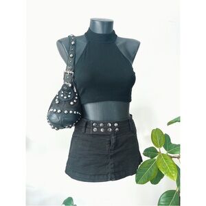 Vintage | Black Ribbed Mock Neck Crop Top